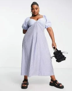 ASOS DESIGN Curve - Vestito Da Giorno Midi In Cotone A Righe Miste
