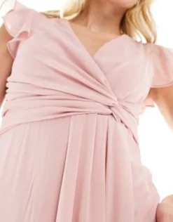 TFNC Tall - Vestito Lungo Da Damigella Color Cipria Con Maniche Con Volant -Vendite ASOS Maternity || RIVER ISLAND || Monki 202934371 4