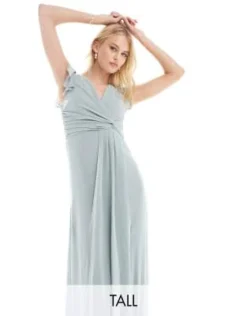 TFNC Tall - Vestito Da Damigella Lungo Con Maniche Con Volant Salvia