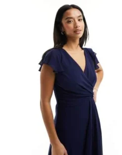 TFNC Petite - Vestito Lungo Da Damigella Con Maniche A Volant Blu Navy -Vendite ASOS Maternity || RIVER ISLAND || Monki 202952012 3