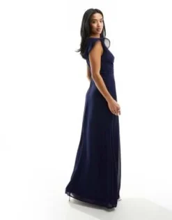 TFNC Petite - Vestito Lungo Da Damigella Con Maniche A Volant Blu Navy -Vendite ASOS Maternity || RIVER ISLAND || Monki 202952012 4
