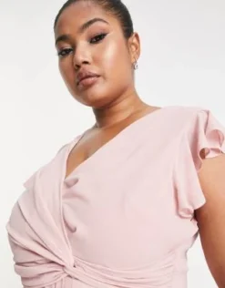 TFNC Plus - Vestito Lungo Da Damigella Rosa Cipria Con Maniche Con Volant -Vendite ASOS Maternity || RIVER ISLAND || Monki 202953552 3