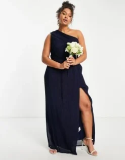 Yaura Plus - Vestito Lungo Monospalla Da Damigella Blu Navy Drappeggiato -Vendite ASOS Maternity || RIVER ISLAND || Monki 202967769 4