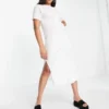 River Island Tall - Vestito T-shirt Midi Bianco Incrociato Sul Davanti