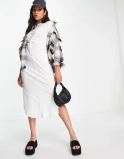 River Island Tall - Vestito T-shirt Midi Bianco Incrociato Sul Davanti -Vendite ASOS Maternity || RIVER ISLAND || Monki 202987781 4