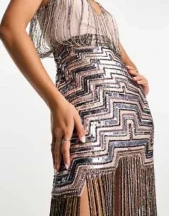 ASOS DESIGN - Vestito Midi A Canottiera Decorato Con Frange In Perline Color Talpa -Vendite ASOS Maternity || RIVER ISLAND || Monki 202998906 3