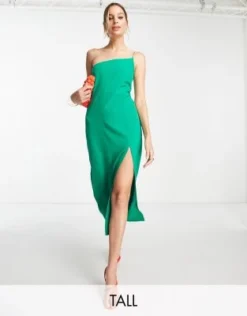 Vesper Tall - Vestito Midi Con Spallina Sottile E Spacco Frontale Verde
