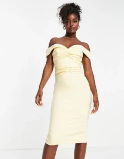 Lavish Alice - Vestito Midi Color Burro Con Spalle Scoperte E Dettaglio Incrociato -Vendite ASOS Maternity || RIVER ISLAND || Monki 203005348 4