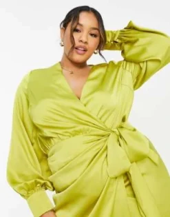 Never Fully Dressed Plus - Vestito Midi Avvolgente In Raso Verde Oliva -Vendite ASOS Maternity || RIVER ISLAND || Monki 203016087 3