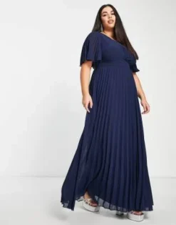 Esclusiva ASOS DESIGN Curve - Vestito Lungo A Pieghe Allacciato In Vita Con Maniche A Kimono Blu Navy -Vendite ASOS Maternity || RIVER ISLAND || Monki 203018610 4