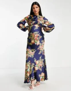 ASOS Maternity ASOS DESIGN Maternity - Vestito Lungo Accollato Blu Navy A Fiori Con Polsini Ampi -Vendite ASOS Maternity || RIVER ISLAND || Monki 203018692 3