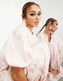 ASOS EDITION - Vestito Grembiule Midi A Balze In Jacquard A Fiori Rosa -Vendite ASOS Maternity || RIVER ISLAND || Monki 203019370 3