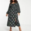ASOS DESIGN Curve - Vestito Midi A Maniche Lunghe Con Stampa A Fiori Misti