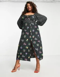 ASOS DESIGN Curve - Vestito Midi A Maniche Lunghe Con Stampa A Fiori Misti -Vendite ASOS Maternity || RIVER ISLAND || Monki 203024939 4