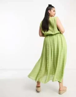 ASOS DESIGN Curve - Vestito Midi Testurizzato Raccolto Asimmetrico Color Verde Pistacchio -Vendite ASOS Maternity || RIVER ISLAND || Monki 203027255 3