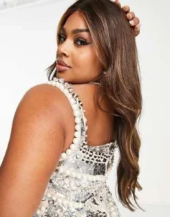 ASOS Luxe Curve - Vestito Midi Con Spalline Sottili Decorato Con Drappeggi Gioiello Color Cipria -Vendite ASOS Maternity || RIVER ISLAND || Monki 203056224 3