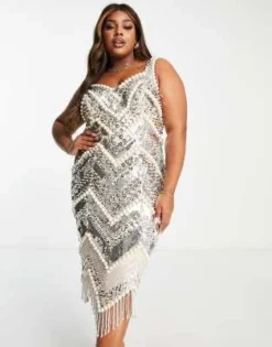 ASOS Luxe Curve - Vestito Midi Con Spalline Sottili Decorato Con Drappeggi Gioiello Color Cipria -Vendite ASOS Maternity || RIVER ISLAND || Monki 203056224 4