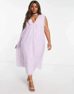 ASOS DESIGN Curve - Vestito Midi A Balze Con Spalline Imbottite E Scollo A V Lavanda Soffice -Vendite ASOS Maternity || RIVER ISLAND || Monki 203061676 4