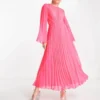 ASOS DESIGN Tall - Vestito Midi A Pieghe Rosa Fluo Allacciato Sul Retro Con Maniche Svasate