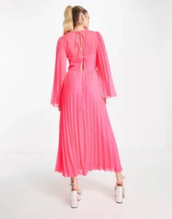 ASOS DESIGN Tall - Vestito Midi A Pieghe Rosa Fluo Allacciato Sul Retro Con Maniche Svasate -Vendite ASOS Maternity || RIVER ISLAND || Monki 203061706 2