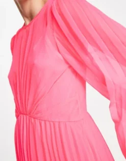 ASOS DESIGN Tall - Vestito Midi A Pieghe Rosa Fluo Allacciato Sul Retro Con Maniche Svasate -Vendite ASOS Maternity || RIVER ISLAND || Monki 203061706 3