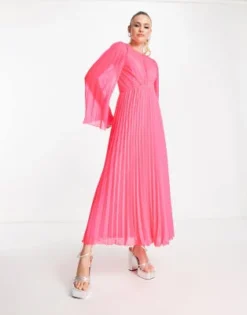 ASOS DESIGN Tall - Vestito Midi A Pieghe Rosa Fluo Allacciato Sul Retro Con Maniche Svasate -Vendite ASOS Maternity || RIVER ISLAND || Monki 203061706 4