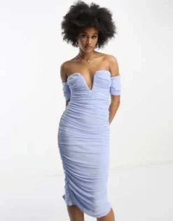 ASOS DESIGN Tall - Vestito Midi Attillato A Fascia In Rete Blu Pallido -Vendite ASOS Maternity || RIVER ISLAND || Monki 203087724 2