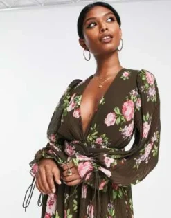 ASOS DESIGN - Vestito Midi A Pieghe Con Maniche A Campana E Cintura Con Stampa A Fiori -Vendite ASOS Maternity || RIVER ISLAND || Monki 203097367 3
