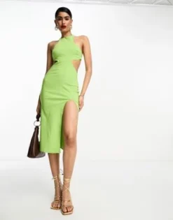 ASOS DESIGN - Vestito Midi Strutturato Con Scollo A Vogatore Verde Pistacchio
