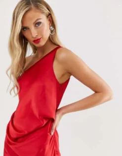 ASOS DESIGN - Vestito Midi Monospalla In Raso Con Drappeggio, Colore Rosso -Vendite ASOS Maternity || RIVER ISLAND || Monki 203101166 3