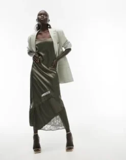 Topshop Petite - Vestito Sottoveste Midi Color Kaki Con Inserto In Pizzo -Vendite ASOS Maternity || RIVER ISLAND || Monki 203105686 4