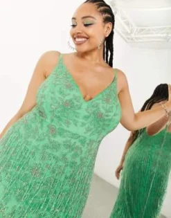 ASOS EDITION Curve - Vestito Midi Con Frange Di Perline Verde A Fiori -Vendite ASOS Maternity || RIVER ISLAND || Monki 203111491 3