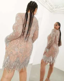 ASOS Edition Curve - Vestito Corto Con Decorazioni E Frange Con Perline Color Cipria -Vendite ASOS Maternity || RIVER ISLAND || Monki 203112215 3