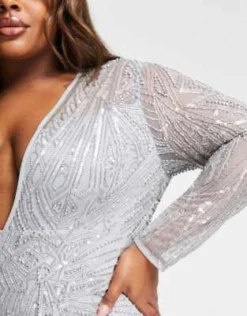 ASOS EDITION Curve - Vestito Lungo Decorato Blu Ghiaccio Con Spacco Sul Davanti -Vendite ASOS Maternity || RIVER ISLAND || Monki 203112306 2