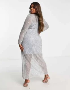 ASOS EDITION Curve - Vestito Lungo Decorato Blu Ghiaccio Con Spacco Sul Davanti -Vendite ASOS Maternity || RIVER ISLAND || Monki 203112306 3