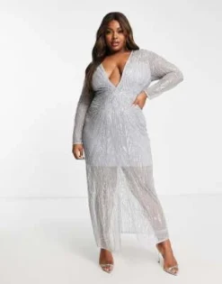 ASOS EDITION Curve - Vestito Lungo Decorato Blu Ghiaccio Con Spacco Sul Davanti -Vendite ASOS Maternity || RIVER ISLAND || Monki 203112306 4