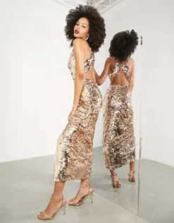 ASOS EDITION - Vestito Midi Oro Con Scollo Profondo E Paillettes -Vendite ASOS Maternity || RIVER ISLAND || Monki 203112731 4