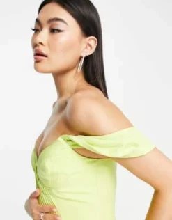 Lavish Alice - Vestito Midi Verde Lime Con Dettaglio A Pieghe E Scollo Alla Bardot -Vendite ASOS Maternity || RIVER ISLAND || Monki 203124167 3