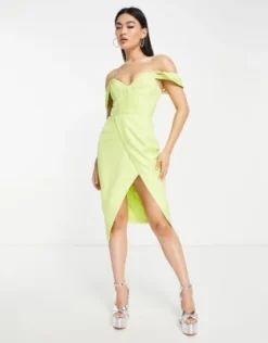 Lavish Alice - Vestito Midi Verde Lime Con Dettaglio A Pieghe E Scollo Alla Bardot -Vendite ASOS Maternity || RIVER ISLAND || Monki 203124167 4