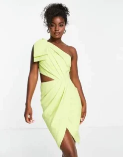 Lavish Alice - Vestito Midi A Portafoglio Monospalla Con Cut-out Verde Lime