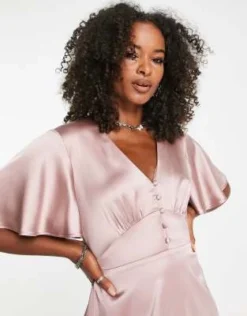 Flounce London Tall - Vestito Corto Con Maniche Con Volant In Raso Rosa Mélange -Vendite ASOS Maternity || RIVER ISLAND || Monki 203125981 3