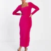 Whistles - Vestito Midi Aderente In Velluto Rosa