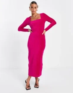 Whistles - Vestito Midi Aderente In Velluto Rosa