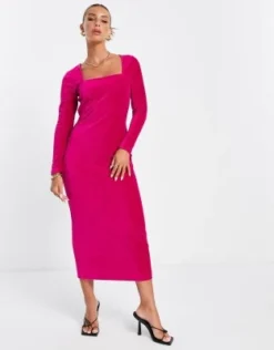 Whistles - Vestito Midi Aderente In Velluto Rosa -Vendite ASOS Maternity || RIVER ISLAND || Monki 203150205 4