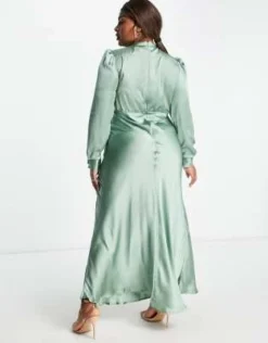 ASOS DESIGN Curve - Vestito Lungo Da Giorno Accollato In Raso Verde Bosco -Vendite ASOS Maternity || RIVER ISLAND || Monki 203154138 2