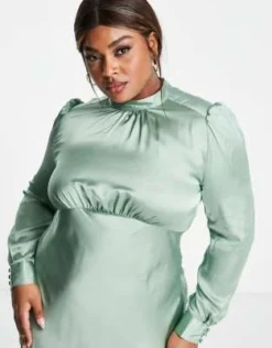 ASOS DESIGN Curve - Vestito Lungo Da Giorno Accollato In Raso Verde Bosco -Vendite ASOS Maternity || RIVER ISLAND || Monki 203154138 4