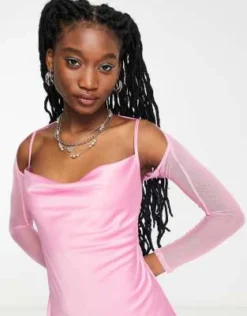 COLLUSION - Vestito Midi In Raso Rosa Con Scollo Ad Anello E Coprispalle Abbinato -Vendite ASOS Maternity || RIVER ISLAND || Monki 203158374 3