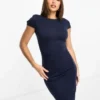 Closet London Tall - Vestito Longuette Con Maniche A Sbuffo E Dettagli Stile Corsetto Blu Navy