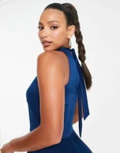 Closet London Tall - Vestito Midi Accollato Blu Navy A Pieghe -Vendite ASOS Maternity || RIVER ISLAND || Monki 203162366 3