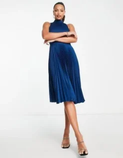 Closet London Tall - Vestito Midi Accollato Blu Navy A Pieghe -Vendite ASOS Maternity || RIVER ISLAND || Monki 203162366 4